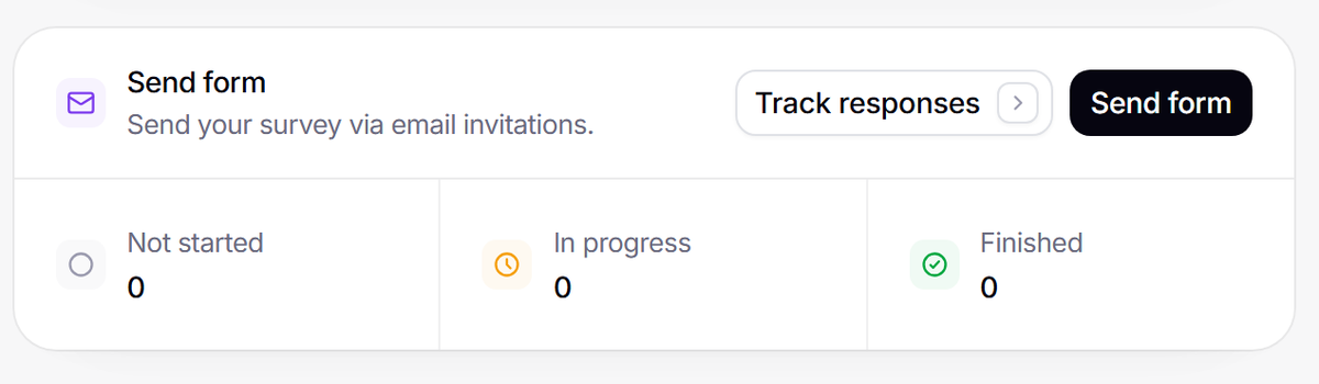 The Send form panel: counts for not started, in progress and finished email invitations