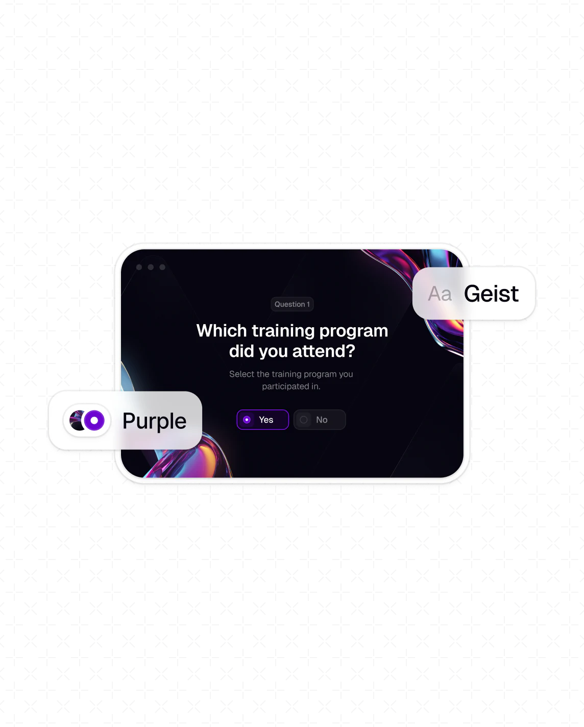 A survey question styled with the Purple theme and the Geist font