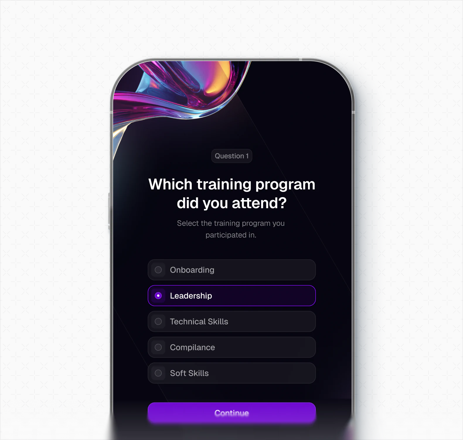 A survey on a phone asking which training program the respondent attended